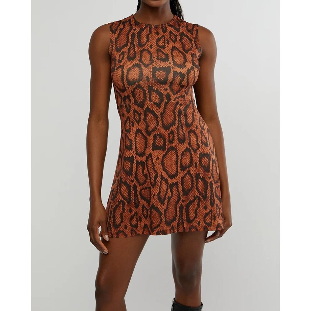 WeWoreWhat Muscle Tank Mini Dress Snake Print XS Cider A-Line Fitted Crewneck - Picture 3 of 16